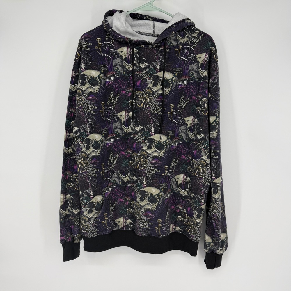 Assholes Live Forever Skull Mushroom Hoodie Large‎ Graphic Goth Grunge